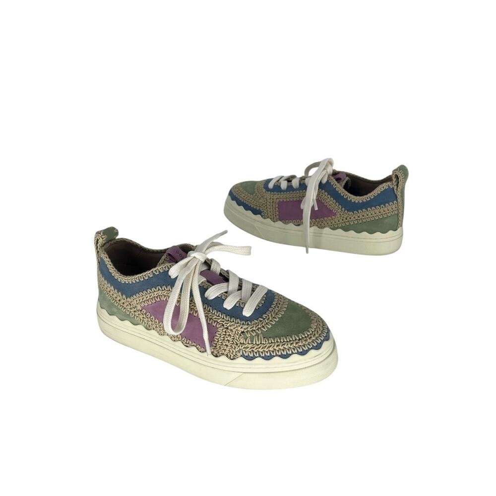 Chloe Lauren Crochet Suede Sneakers Creamy Lilac Size 37 US 7